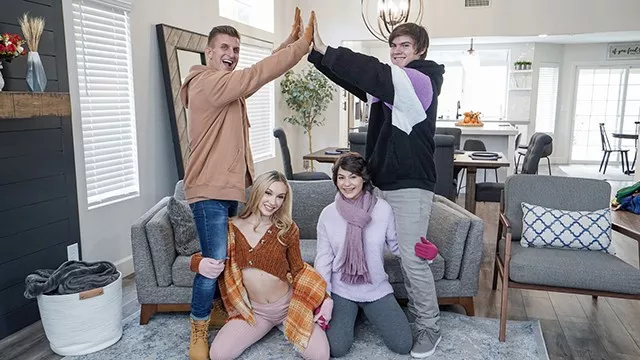 Sis Swap - Horny Friends Decide to Swap Their Cute Stepsisters And Fuck Them To Warm Up In The Cold